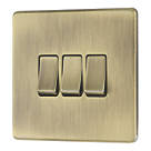 LAP  20A 16AX 3-Gang 2-Way Switch  Antique Brass with Colour-Matched Inserts