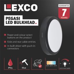 Lexco Pegasi Indoor & Outdoor Round LED Bulkhead Black 16W 1200-1900lm