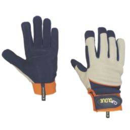 ClipGlove General Purpose   Synthetic Leather Gardening Gloves Navy / Cream Large