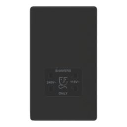 LAP  2-Gang Dual Voltage Shaver Socket 115/240V Matt Black with Black Inserts