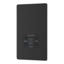 LAP  2-Gang Dual Voltage Shaver Socket 115/240V Matt Black with Black Inserts