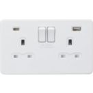 Knightsbridge  13A 2-Gang SP Switched Socket + 4.0A 20W 2-Outlet Type A & C USB Charger Matt White with White Inserts