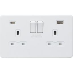 Knightsbridge  13A 2-Gang SP Switched Socket + 4.0A 20W 2-Outlet Type A & C USB Charger Matt White with White Inserts