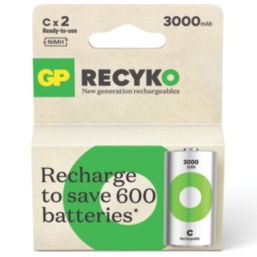 GP Batteries Recyko Rechargeable C 1.2V Ni-MH Batteries 2 Pack