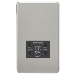 Knightsbridge  2-Gang Dual Voltage Shaver Socket 115 V / 230V Brushed Chrome with Black Inserts