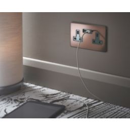 Varilight  13AX 2-Gang Unswitched Socket + 2.1A 10.5W 2-Outlet Type A USB Charger Mocha with Black Inserts