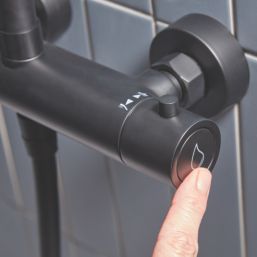 Meda Rear-Fed Exposed Black Thermostatic Push Button Mixer Shower