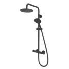 Meda Rear-Fed Exposed Black Thermostatic Push Button Mixer Shower