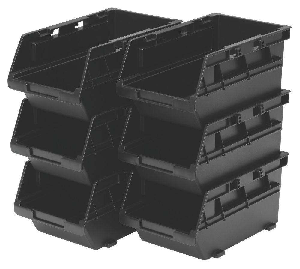 Bunker Load-Up Stack Storage Bins 1.00Ltr Black 6 Piece Set - Screwfix