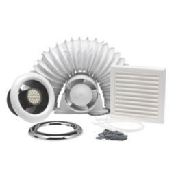 Xpelair Airline ALL100 4" Axial Inline Bathroom Shower Extractor Fan Kit With LED Light  White/Chrome 220-240V