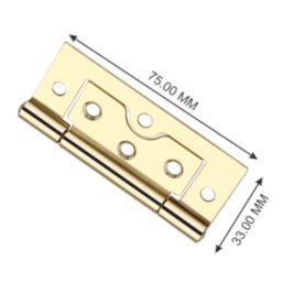Smith & Locke Polished Brass  Door Hinge 75mm x 33mm 2 Pack