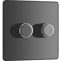 British General Evolve 2-Gang 2-Way LED Trailing Edge Double Push Dimmer with Rotary Control  Black Chrome