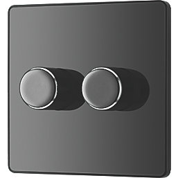 British General Evolve 2-Gang 2-Way LED Trailing Edge Double Push Dimmer with Rotary Control  Black Chrome