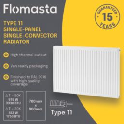 Flomasta 700mm x 900mm 3330BTU White Type 11 Convector Radiator