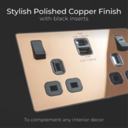 British General Evolve 13A 2-Gang SP Switched Socket + 3A 22W 2-Outlet Type A & C USB Charger Copper with Black Inserts