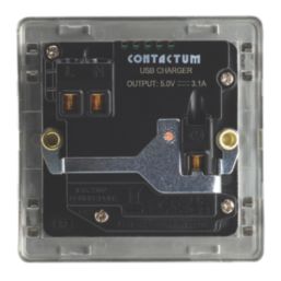 Contactum Lyric 13A 1-Gang DP Switched Socket + 3.1A 15.5W 1-Outlet Type A & C USB Charger Brushed Stainless Steel with Black Inserts