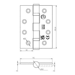 Smith & Locke  Satin Stainless Steel Grade 13 Fire Rated Ball Bearing Door Hinges 102mm x 76mm 2 Pack