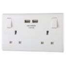 British General 800 Series 13A 2-Gang SP Switched Socket + 3.1A 15.5W 2-Outlet Type A USB Charger White
