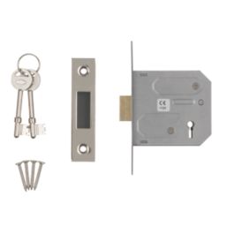 Smith & Locke Fire Rated  3 Lever Nickel-Plated Mortice Deadlock 76mm Case - 57mm Backset