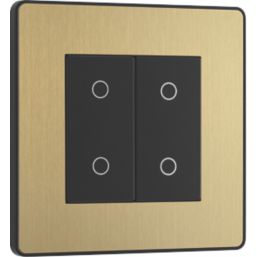 British General Evolve 2-Gang 2-Way LED Double Master Touch Trailing Edge Dimmer Switch  Satin Brass with Black Inserts