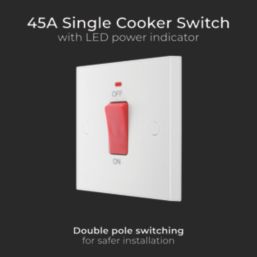 British General 900 Series 45A 1-Gang DP Cooker Switch White with Neon
