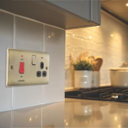 British General Nexus Metal 45A 2-Gang DP Cooker Switch & 13A DP Switched Socket Antique Brass with LED with Black Inserts