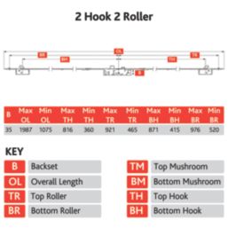 ERA   Stainless Steel Euro Profile 2-Hook Replacement Door Multi-Point Lock Kit 53mm Case - 35mm Backset