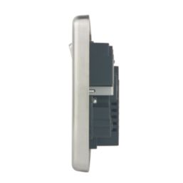 Hager Sollysta WRSS82BSW-USBAC 13A 2-Gang 2P+E Switched Socket + 3.1A 15.5W 2-Outlet Type A & C USB Charger Brushed Steel with White Inserts
