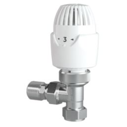 Drayton RT212 15mm x 1/2" White/Chrome Angled & L/S Traditional Thermostatic Radiator Valve & Lockshield