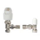 Drayton RT212 15mm x 1/2" White/Chrome Angled & L/S Traditional Thermostatic Radiator Valve & Lockshield
