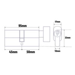 Smith & Locke Fire Rated 1 Star Thumbturn 6-Pin Euro Cylinder Lock 45-50 (95mm) Polished Brass