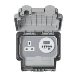 MK  IP66 13A 1-Gang Weatherproof Outdoor Unswitched Digital Timer Socket