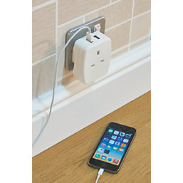 Masterplug 2-Outlet Type A Plug-Through Plug-Through USB Charging Adaptor 2.1A