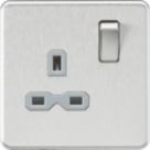 Knightsbridge  13A 1-Gang DP Switched Single Socket Brushed Chrome  with Colour-Matched Inserts