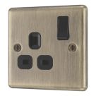 LAP  13A 1-Gang SP Switched Socket Antique Brass  with Black Inserts