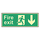 Photoluminescent "Fire Exit Man Down Arrow" Sign 150 x 450mm