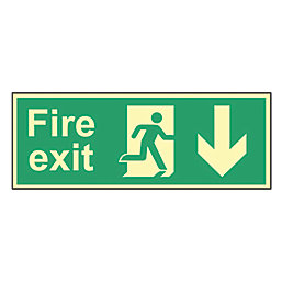 Photoluminescent "Fire Exit Man Down Arrow" Sign 150mm x 450mm