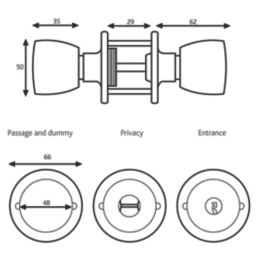 ERA  Ball Mortice Knob Set Polished Brass 67mm