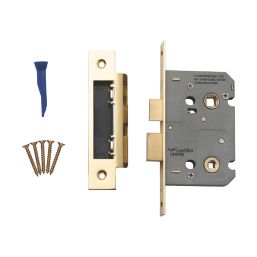 Smith & Locke Fire Rated  Polished Brass Bathroom Lock 65mm Case - 44mm Backset
