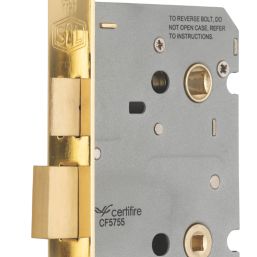 Smith & Locke Fire Rated  Polished Brass Bathroom Lock 65mm Case - 44mm Backset