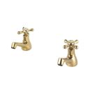 Swirl Traditional Gold 82mm Cloakroom Cross Head 2 Tap Holes Basin Pillar Tap