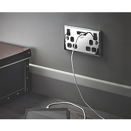 LAP  13A 2-Gang SP Switched Socket + 3.1A 15.5W 2-Outlet Type A USB Charger Polished Chrome with Black Inserts