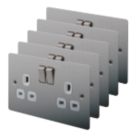 LAP  13A 2-Gang DP Switched Plug Sockets Brushed Stainless Steel  with White Inserts 5 Pack