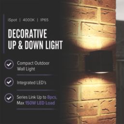 Brackenheath iSpot Deco Indoor & Outdoor LED Up & Down Wall Light Black 6W 750lm