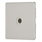 Contactum Lyric 1-Gang Isolated Female Coaxial TV Socket Brushed Steel with White Inserts