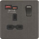 Knightsbridge  13A 1-Gang SP Switched Socket + 4.0A 18W 2-Outlet Type A & C USB Charger Smoked Bronze with Black Inserts