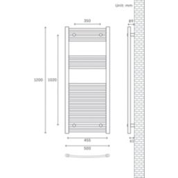 Flomasta 1200mm x 500mm 1808BTU Black Curved  Towel Radiator