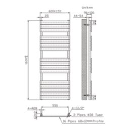 Flomasta Flat Bar 1600mm x 600mm 2917BTU Anthracite Vertical Designer Radiator