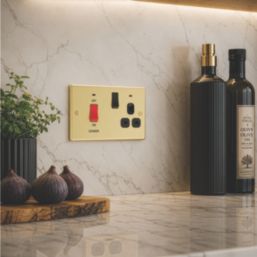 LAP  45A 2-Gang DP Cooker Switch & 13A Switched Socket Satin Brass  with Black Inserts