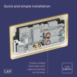 LAP  45A 2-Gang DP Cooker Switch & 13A Switched Socket Satin Brass  with Black Inserts